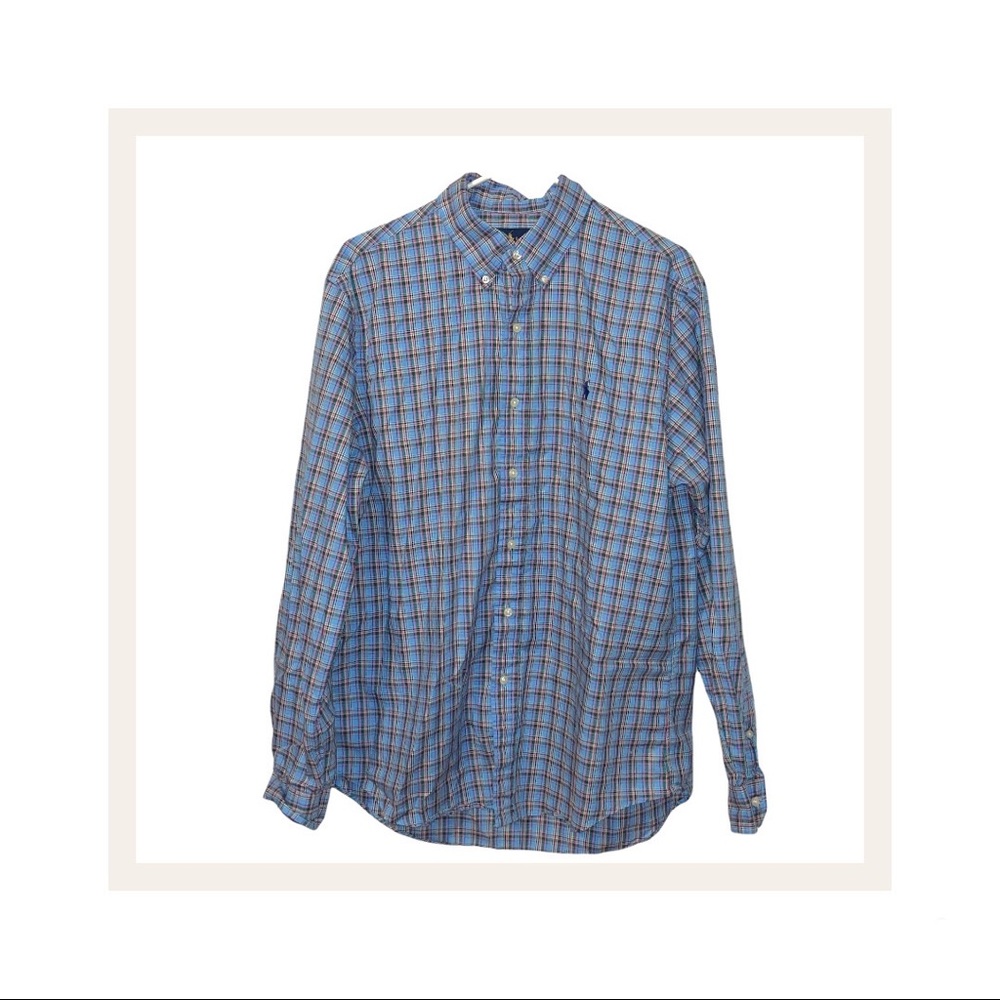 Polo by Ralph Lauren Plaid Button-down Shirt (Blue) (Men's Large)
